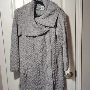 Aran Crafts Chunky Collar Gray Coat 100% MERINO WOOL XL
